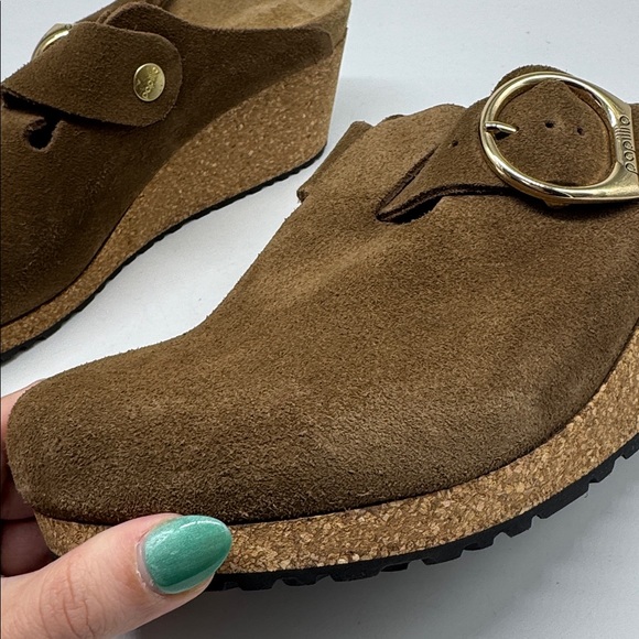 Birkenstock Papillio Fanny Ring-Buckle Suede Leather Clogs Dark Tea Brown - Picture 4 of 15